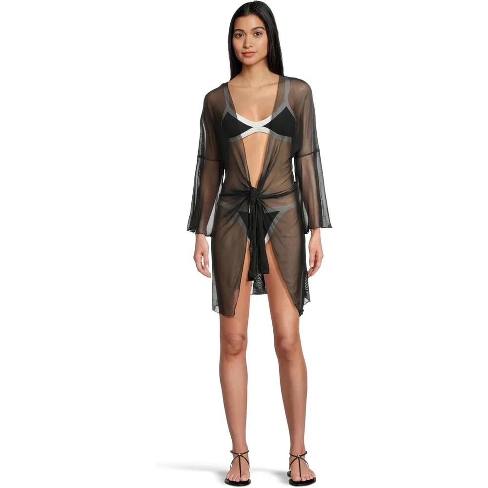 L*Space Mackenzie Bikini Bottom Women's XL Black Cream Stretch Swimwear GBO2549